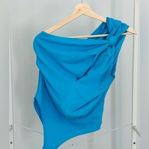 Blue One-Shoulder Bodysuit